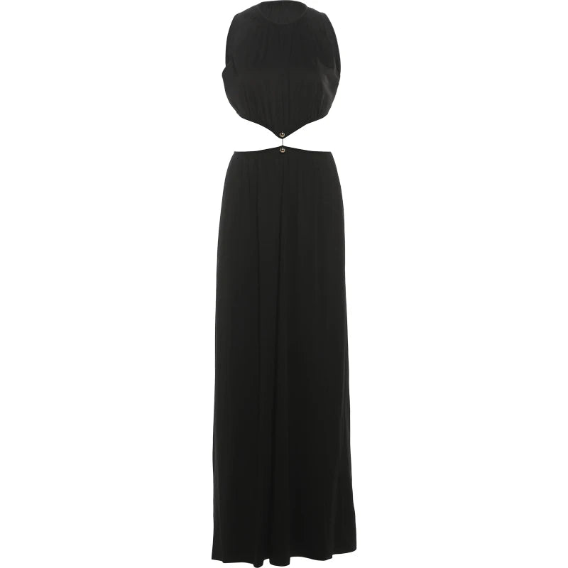 Weird Puss Waistless Chic Dress Women  Metal Trim Sleeveless O-Neck Skinny Elegant Summer Hipster Prom Party Vacation Vestidos