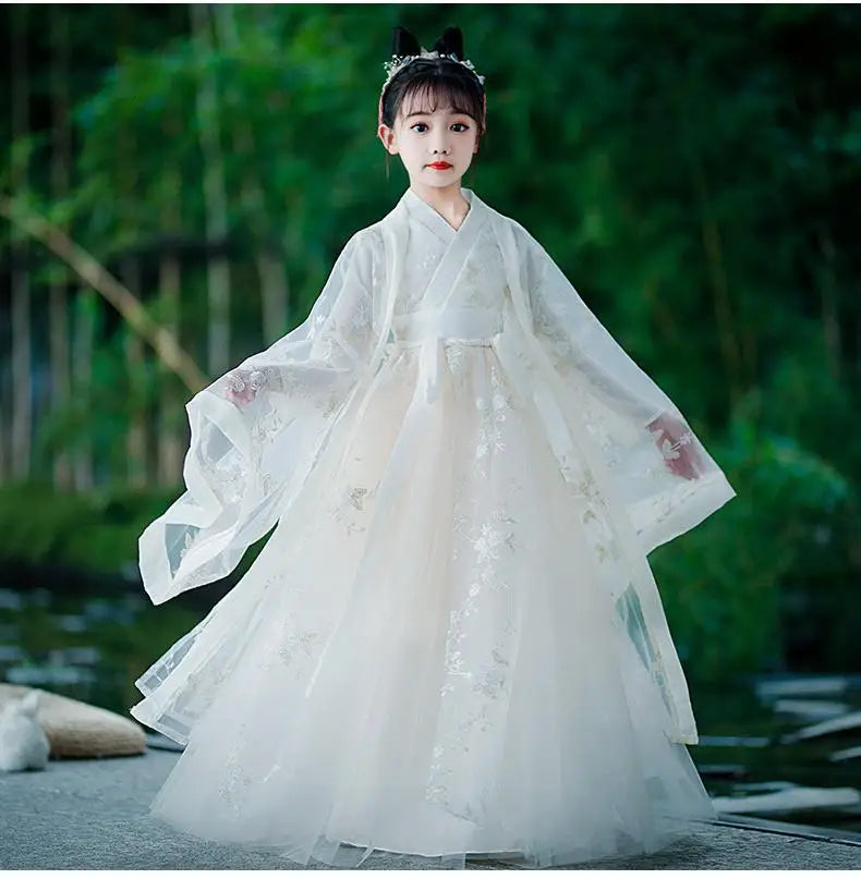 Hanfu Dress Traditional Chinese Cloth Outfit Ancient Folk Dance Stage Costumes Oriental Children Girls Fairy Princess Cosplay