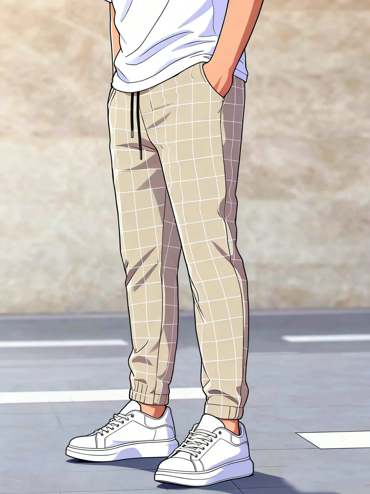 Men's pants 2025 spring and autumn new thin plaid casual pants, casual elastic casual slim fit sports pants