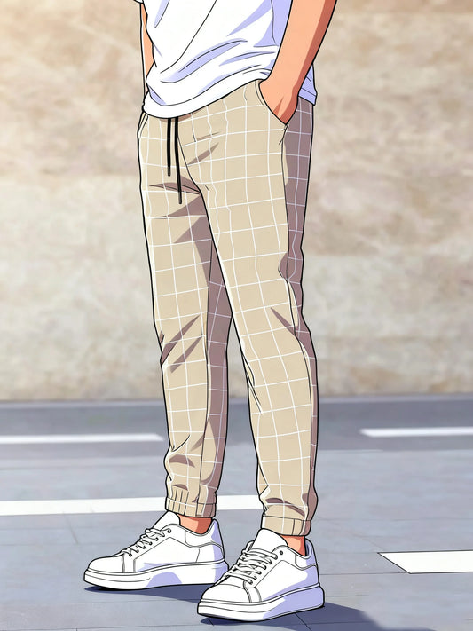 Men's pants 2025 spring and autumn new thin plaid casual pants, casual elastic casual slim fit sports pants