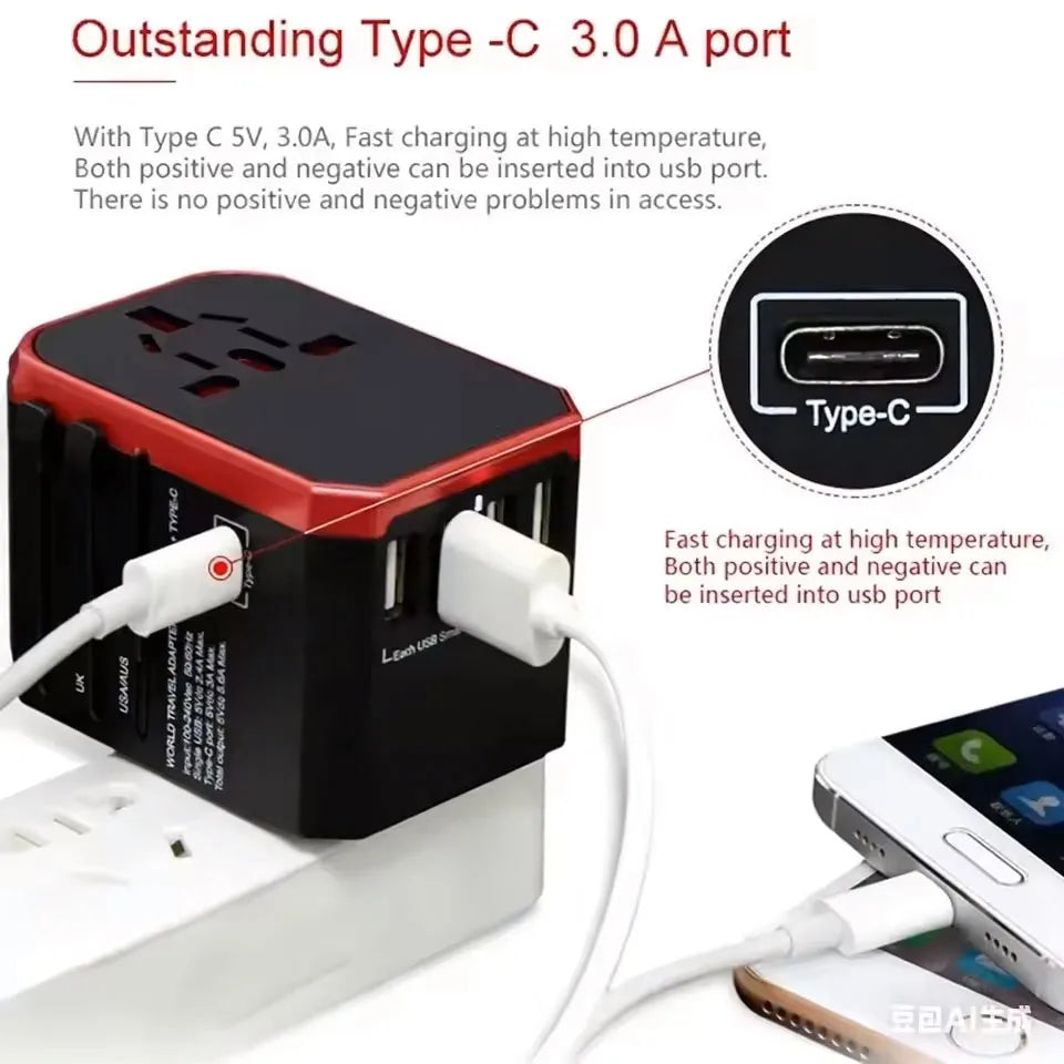 Travel Smart Adapter International Plug Adaptor Wall USB Type C Charger AC Power US EU UK AU for iPhone iPad Android Tablet