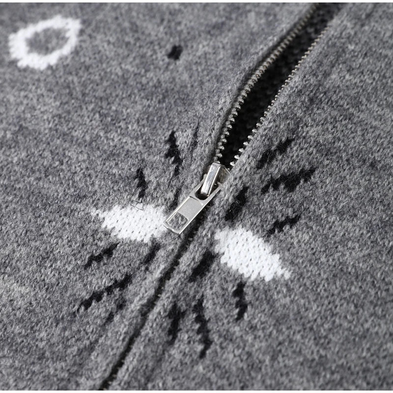 Jacquard Knitted Women's Cardigan Sweater Fashion Zipper Loose Pocket Casual Lady Sweaters 2026 Spring Street Long Sleeve Top
