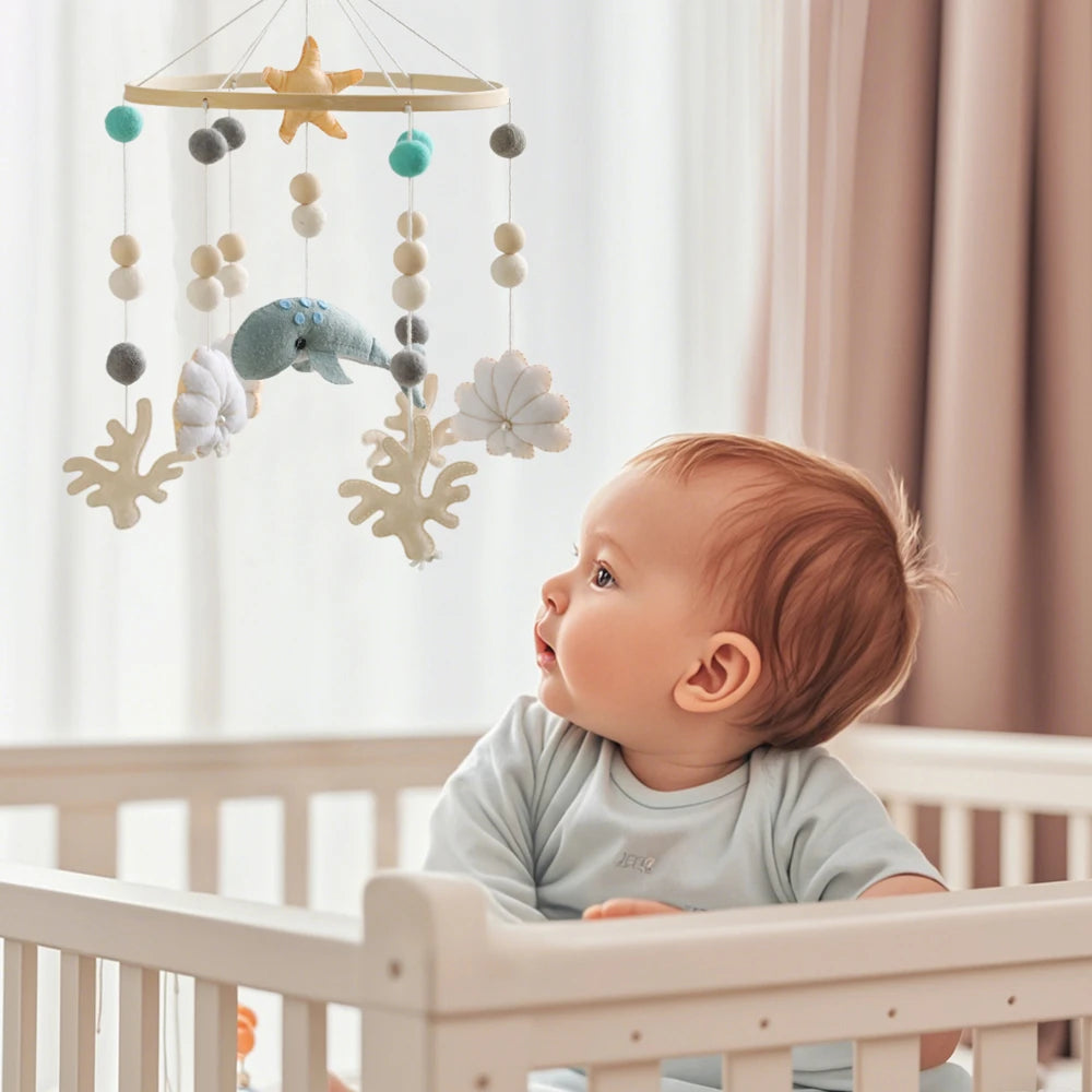 Baby Crib Mobiles Rattle Toy 0-12Months Soft Felt Whale Ball Bed Bell Newborn Music Box Bed Bell Crib Hanging Toys Infant Toys