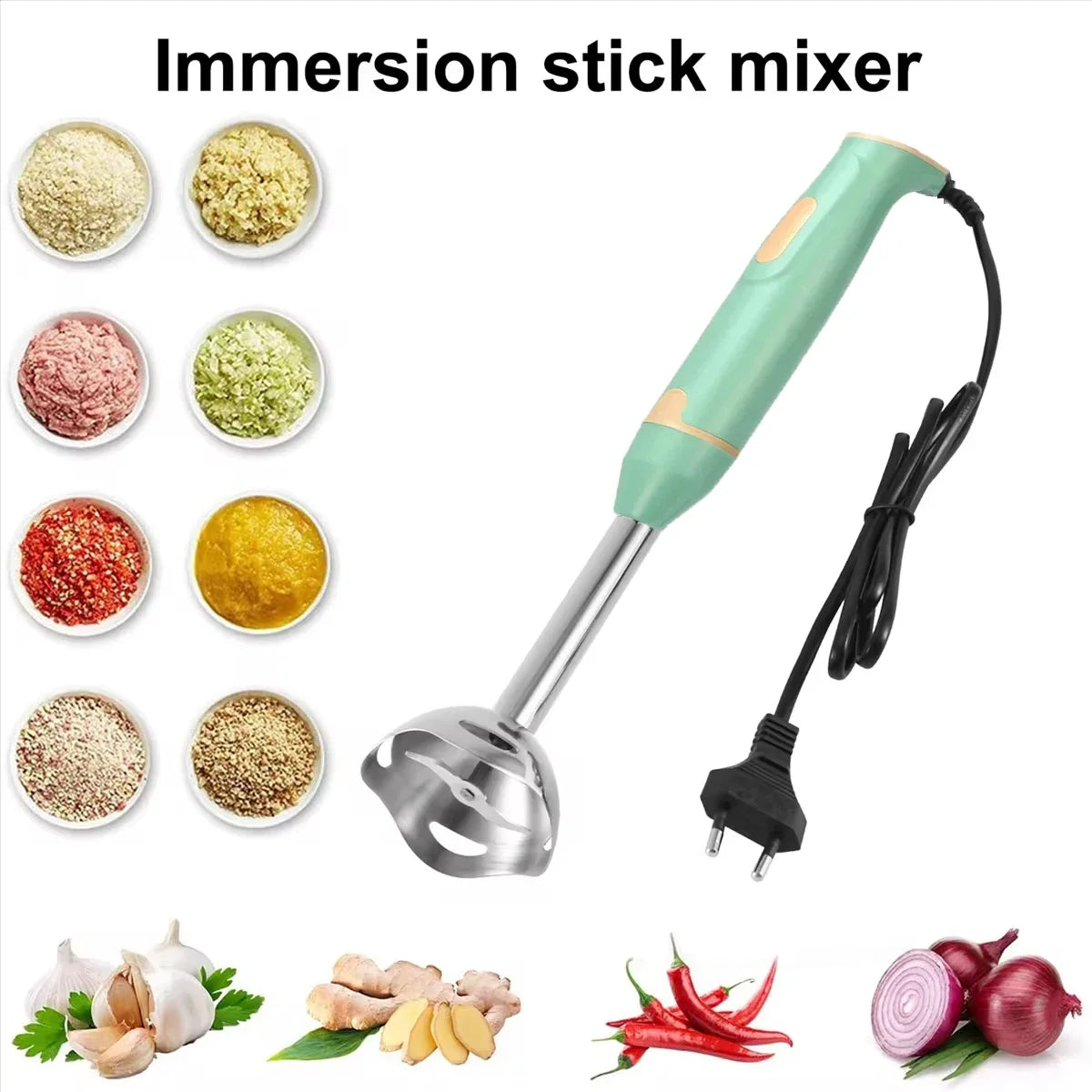Professional 400W Electric Immersion Hand Blender with Stainless Steel Blade for Smoothies Soups Sauces Baby Food & Meat