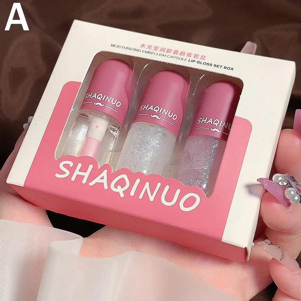 4Colors Lip Gloss Set Water-Gloss Lip Glaze, Moisturizing, Waterproof, Non-Stick Cup, High Pigment & Long-Lasting