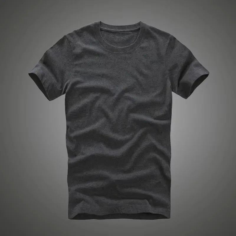 Men's 100% pure cotton solid color O-neck short-sleeved T-shirt high quality top soft clothing spring and summer new