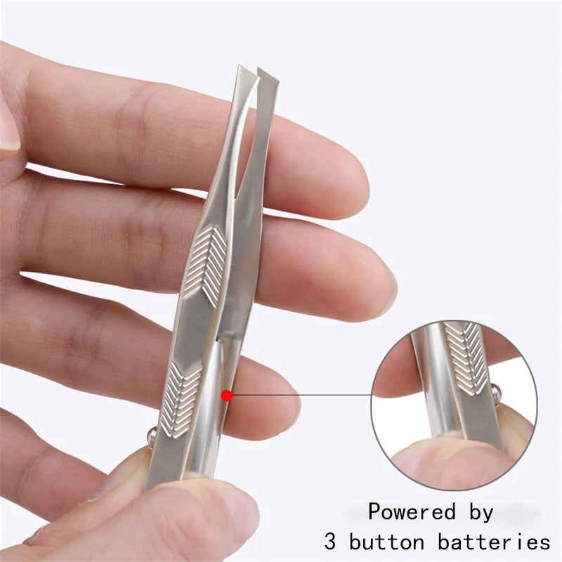 Stainless steel LED light eyebrow clip luminous eyebrow tweezers eyebrow clip beauty tool