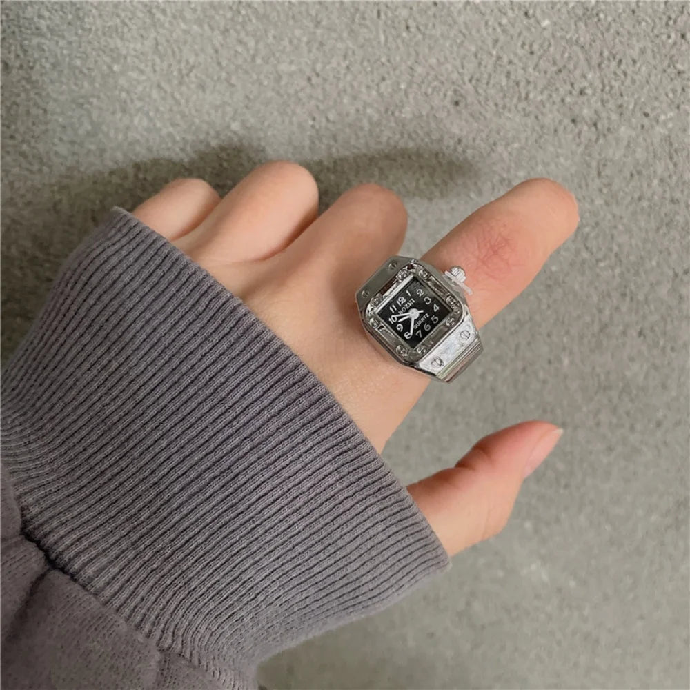 Watch Ring Assorted Niche Couple Finger Watch Mini Clock Retro Creative Electric Mens Girls Items Glass Boho Luxury