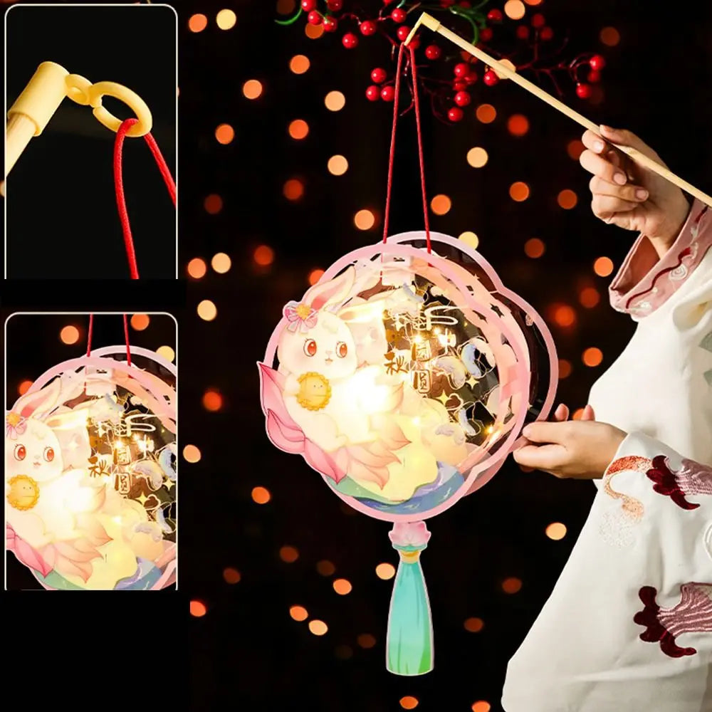 Luminous Mid-Autumn Festival Lantern DIY Handmade with LED Light Rabbit Lantern Chinese Style Glowing Handheld Luminous Lantern