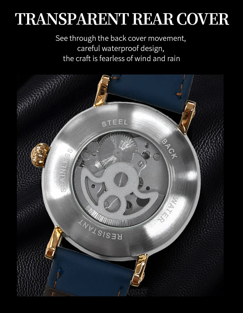 TEVISE New Automatic Watch for Men Mechanical Watch Skeleton Wristwatch Luminous Stainless Steel Top Luxury Watch Waterproof