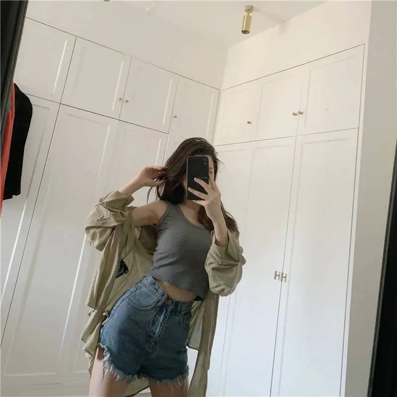 Summer Crop Sexy Tops Women 2022 Women Y2k Aesthetic Clothes Sleeveless Short Vests White Black Grey Korean Harajuku Tank Top