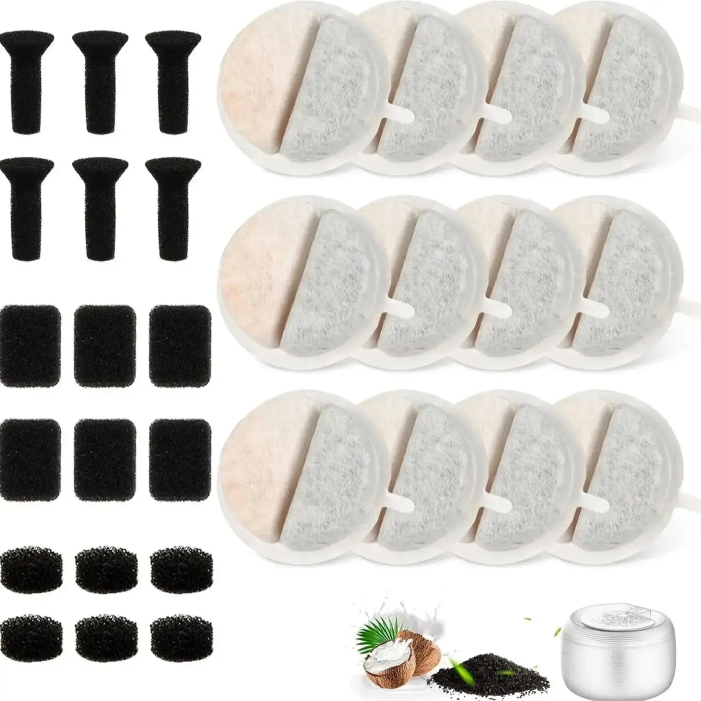 12 Cat Water Fountain Filters  6 Centre Sound-Absorbing Pump Filter Sponges  for 84 Fl Oz / 2.5 L Nugget Lite Drinking Fountain