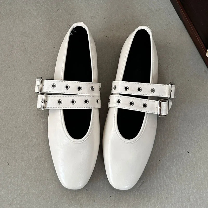 Female Footwear Round Toe Luxury Women Flats Mary Janes Shoes Shallow  Fashion Buckle Strap Ladies Ballet Flats Shoes