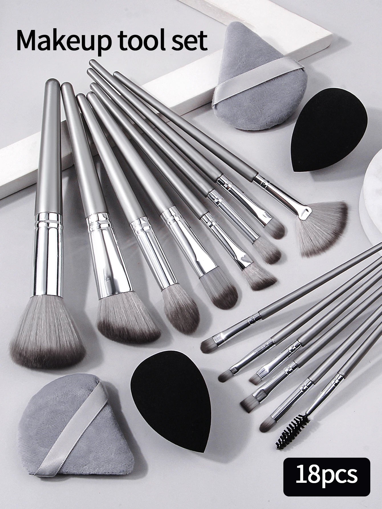 18pcs Professional Makeup Brush Set&4pcs Powder Puff,Makeup Tools With Soft Fiber For Easy Carrying,Foundation Brush Set