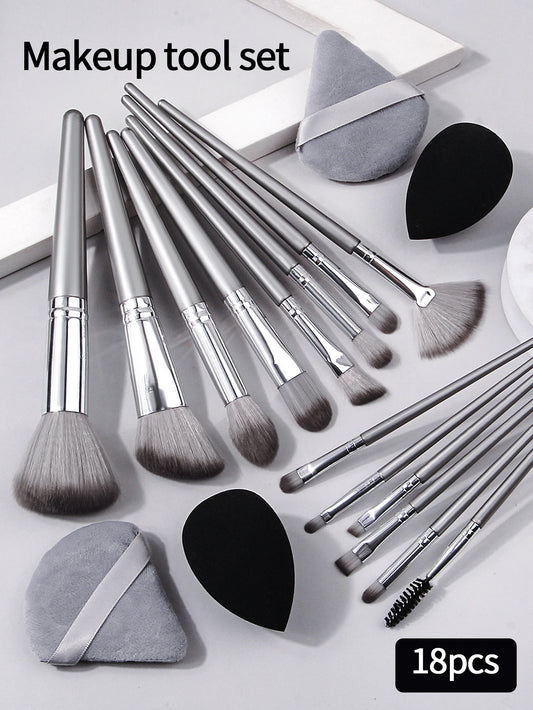 18pcs Professional Makeup Brush Set&4pcs Powder Puff,Makeup Tools With Soft Fiber For Easy Carrying,Foundation Brush Set