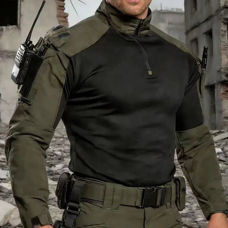 Men's Tactical Combat Shirt Quick Dry Military Long Sleeve Shirt with Arm Pockets for Outdoor Hiking Airsoft Hunting EU Size