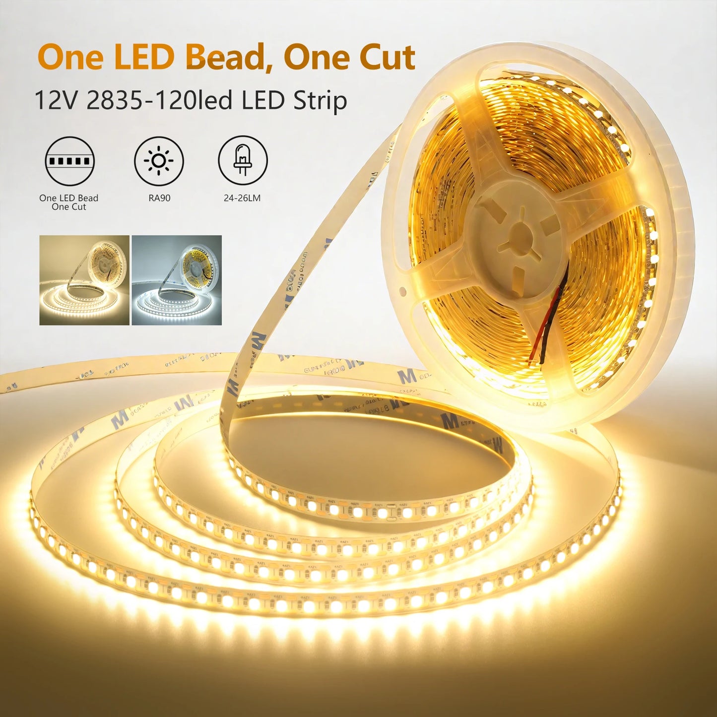 12V LED Strip SMD 2835 5M 10M 1LED Cut LED Strip Tape Light 120LED/M 3000K 4000K 6000K Flexible Strip Ribbon Home Decor Light