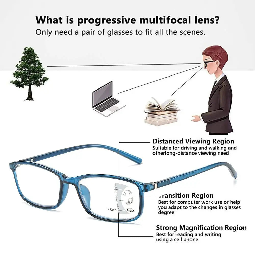 Progressive Multifocal Reading Glasses Anti-Blue Light Computer Glasses Eye Protection Ultra Light Eyeglasses For Men Women
