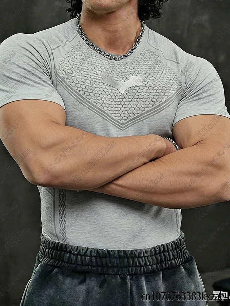 DC Batman Print Men's Sports Running Fitness Top Summer Breathable Quick Drying Long/Short Sleeve Classic Gym Tees Man Tops