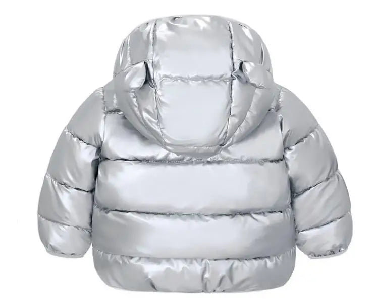 Winter Warm Jacket Toddler Children Coat Hooded Solid Jacket For Girls Boys Glossy Outwear Cute Ears Children Clothing 2-6 Year