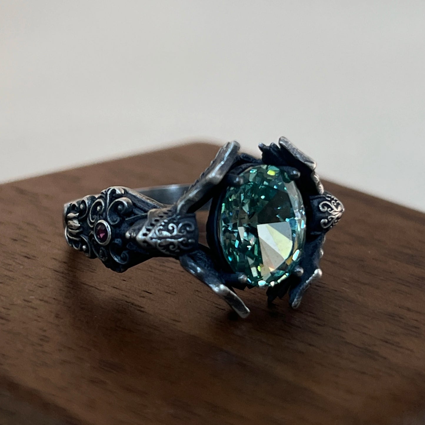 Sterling silver 925 original design hand-made Gothic dark soldiers set with diamonds ring