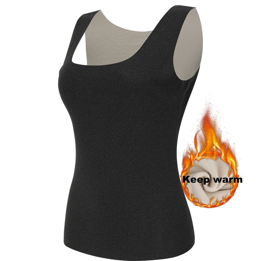 Thermal Tank Top Women's Fleece Lined Thermal Sleeveless Wide Shoulder Straps Warm Undergarment Winter Base Layer Clothing