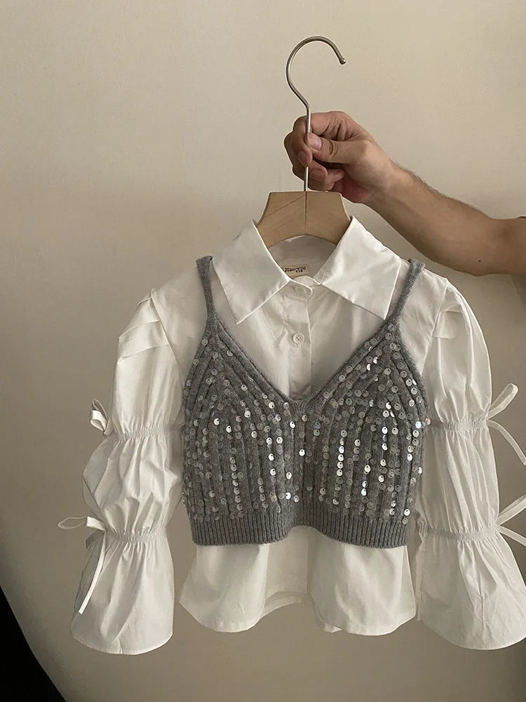 Fashion Baby Girl Ruffled Bow Shirt+Sequins Vest+Pant 3PCS Infant Toddler Child Clothes Set Spring Autumn Baby Clothes 1-12Y