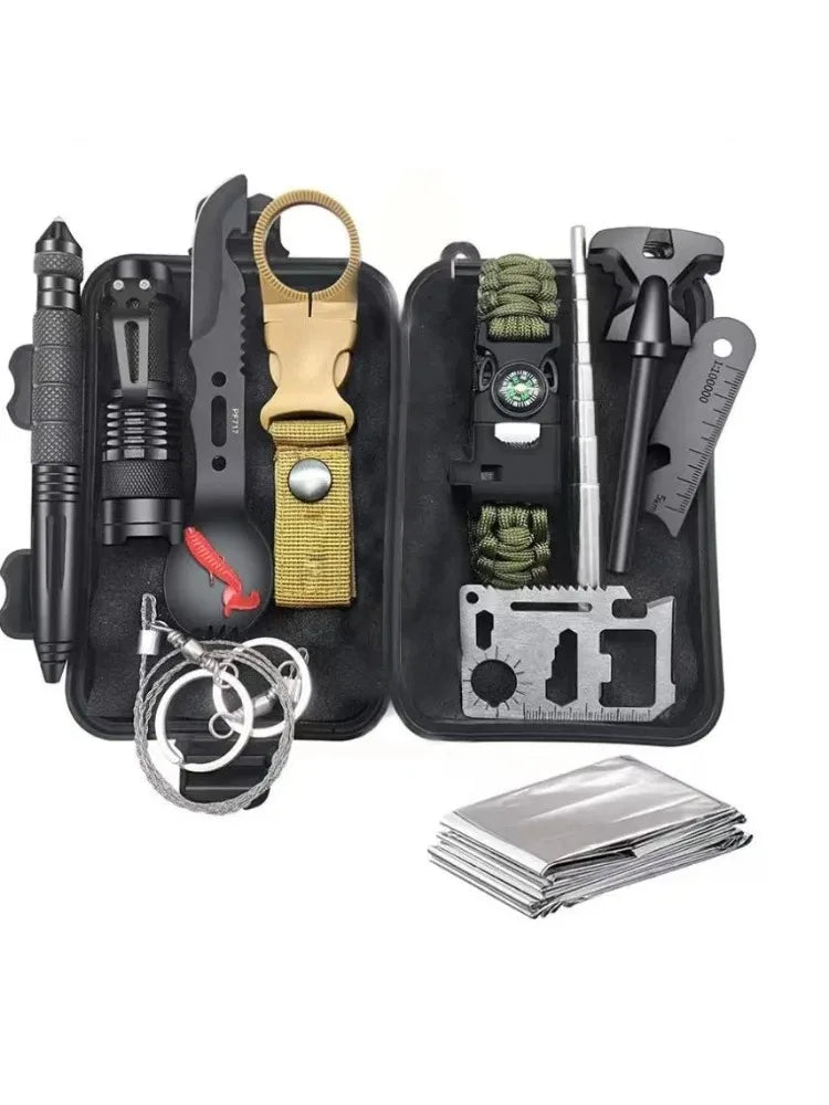 Survival Kit military Camping Multifunction Defense Equipment First Aid SOS for Wilderness Adventure With knife Thermal Blanket
