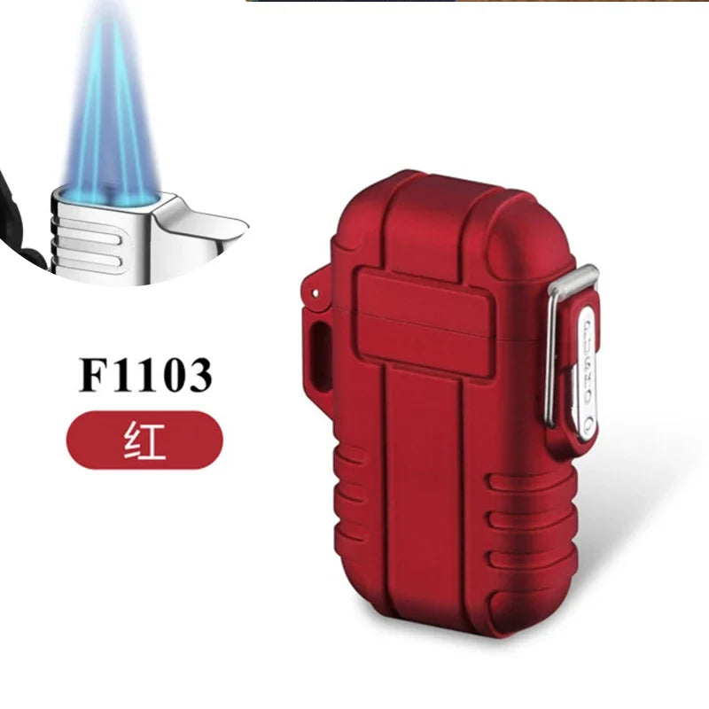 Outdoor Waterproof Lighter with Lanyard Portable Blue Flame Jet Lighter Butane Turbo Cigar Lighter Camping Wading Men's Gadgets