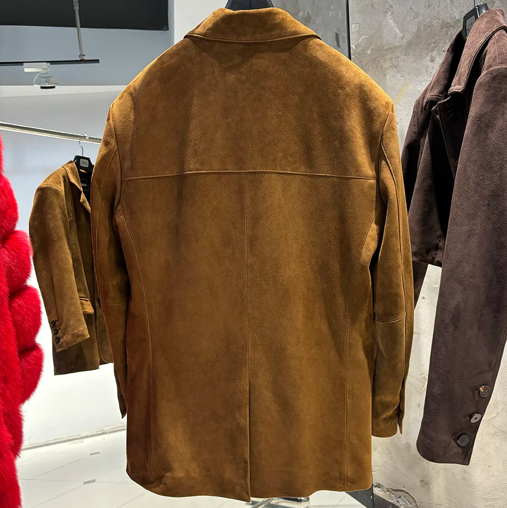 YOLOAgain Single Breasted Oversized Suede Blazer Women Real Leather Jacket Spring 2026
