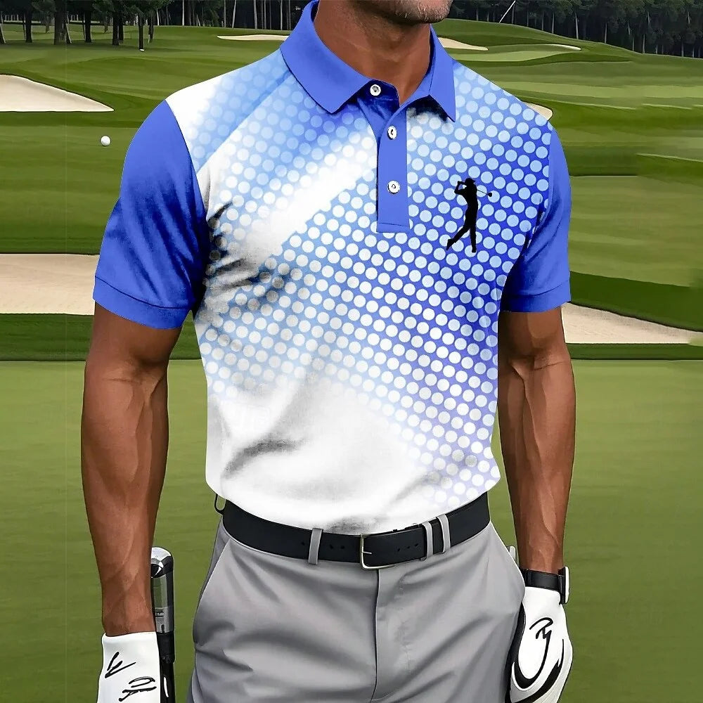 Gradient Circular Polka Dot Design Golf Polo Shirt Men's Clothes Outdoor Sport Casual Button Lapel Polo Shirts Men OOTD Outfit
