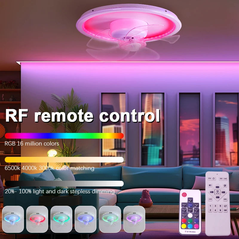 LED Ceiling Fan Lamp RGB Stepless Dimming Remote Interior Lighting Fixture Bedroom Living Home Decor Ceiling Fan With Light