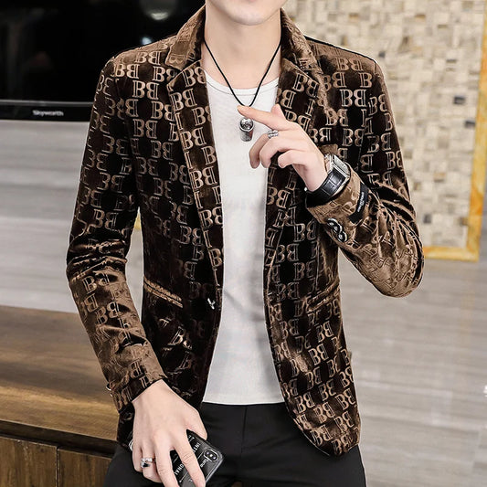 Spring New Men's Blazer Fashion Casual Boutique Business Bronzing Design Letter printing Suit  Male Slim Fit Blazers Jacket Coat