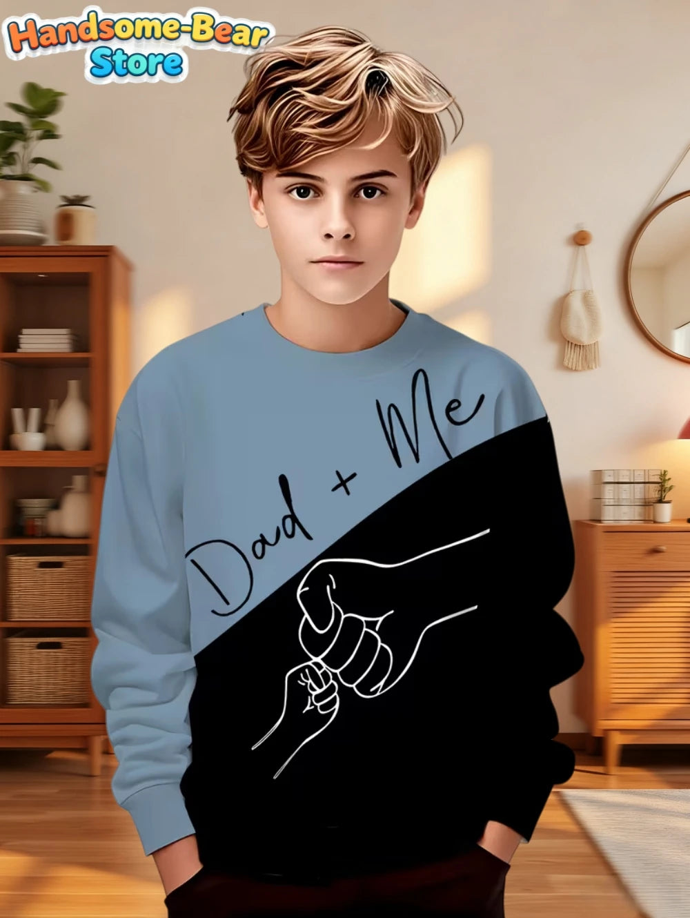 Autumn Classic Boys Sweatshirt Outdoor Round Neck Long Sleeves Top Stripe 3D Print Loose Hoodies Streetwear Children's Clothing
