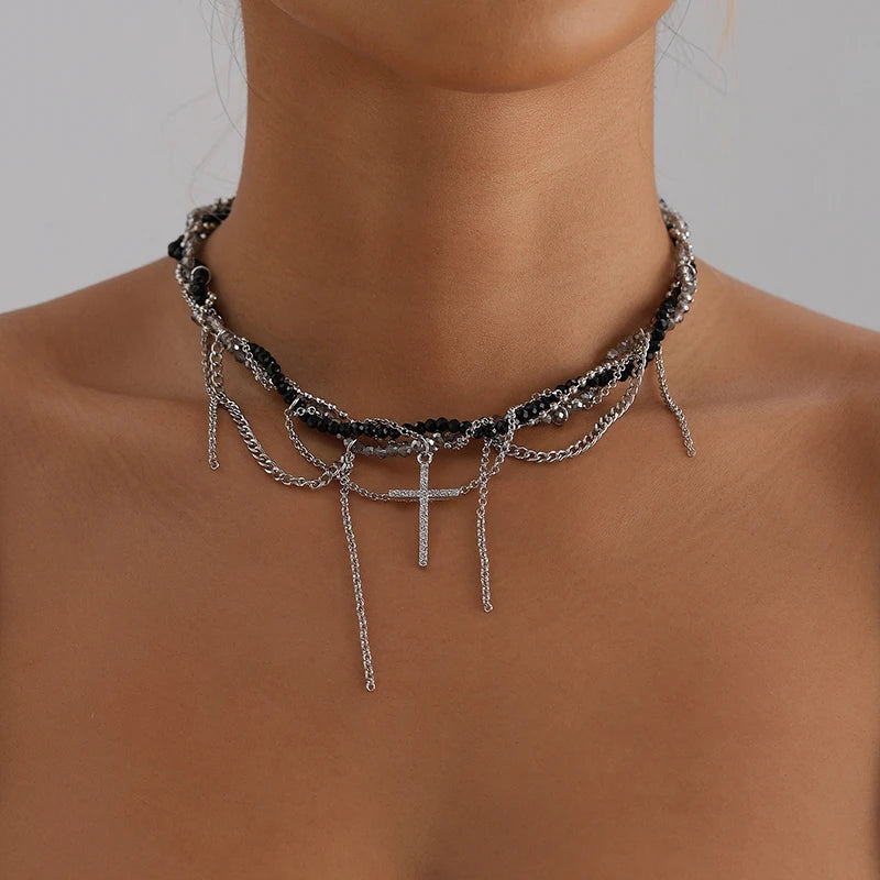 Cross Pendant Necklace For Women Light Luxury Tassels Clavicle Chain Cool Choker Exquisite Fashion Necklace Jewelry Gifts