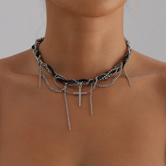 Cross Pendant Necklace For Women Light Luxury Tassels Clavicle Chain Cool Choker Exquisite Fashion Necklace Jewelry Gifts
