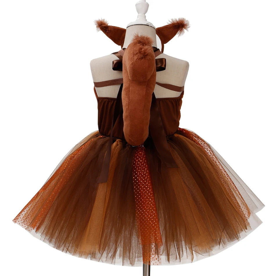Girl Cartoon Raccoon Sloth Koala Piggy Rabbit Tutu Sling Dress Children Cosplay Festival Performance Dance Costume Headband Sets