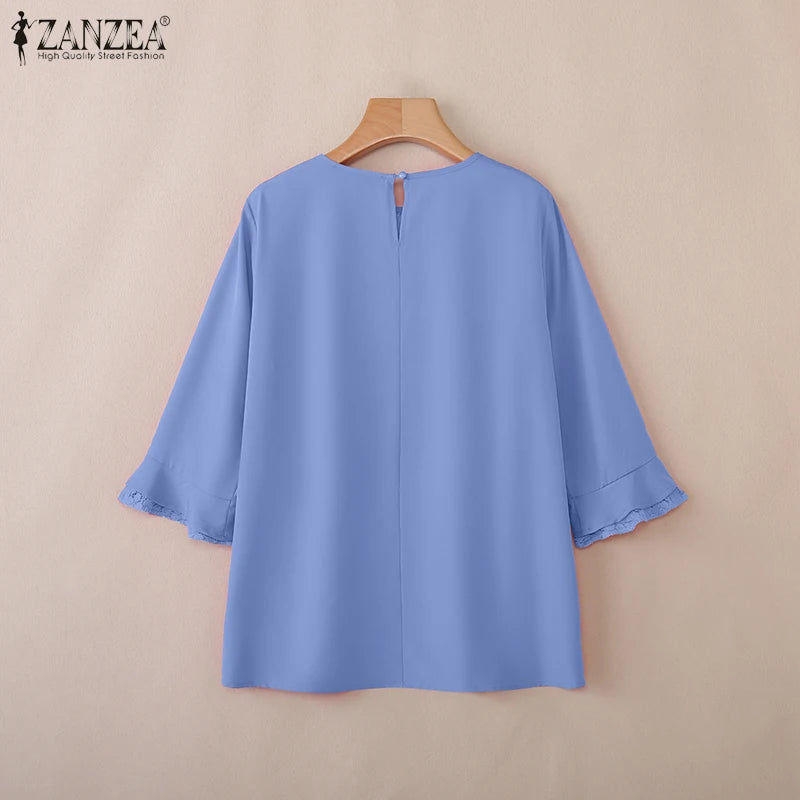 Women Autumn Patchwork Blouse 2025 ZANZEA Elegant Long Sleeve Tops Stylish Work Shirts Female Casual Loose Chemise Mujer Femme