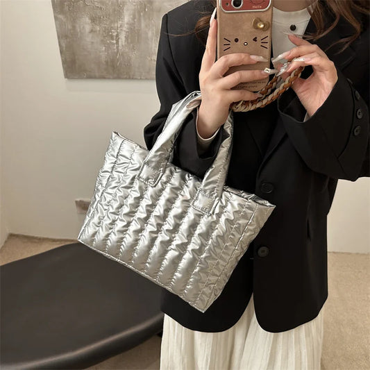 Ladies Tote Bags Large Capacity Cotton Padded Bag Solid Color Casual Fashion Nylon Elegant for Handbag