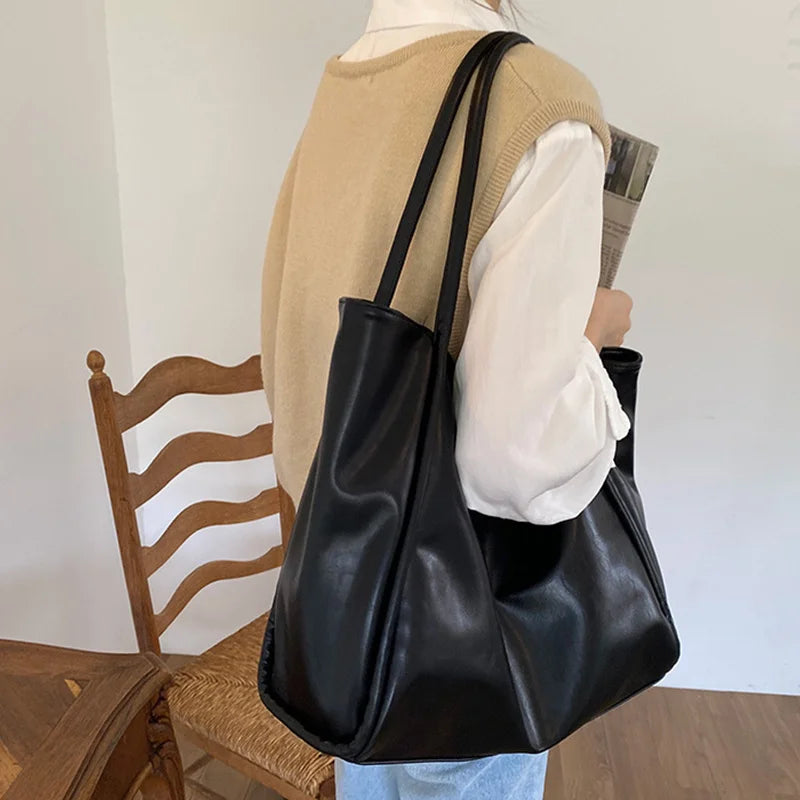 Women Tote Bag Fashion Underarm Pouch Large Capacity Soft Pu Leather Shoulder Bag Retro Crossbody Bag Casual Portable BucketBags