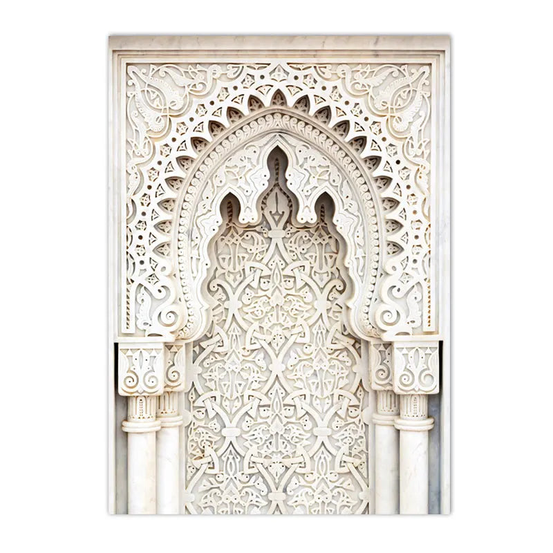 Islamic Wall Art Print Morocco Door Canvas Poster Pampas Grass Beige Flower Art Painting Mosque Posters Wall Pictures Home Decor