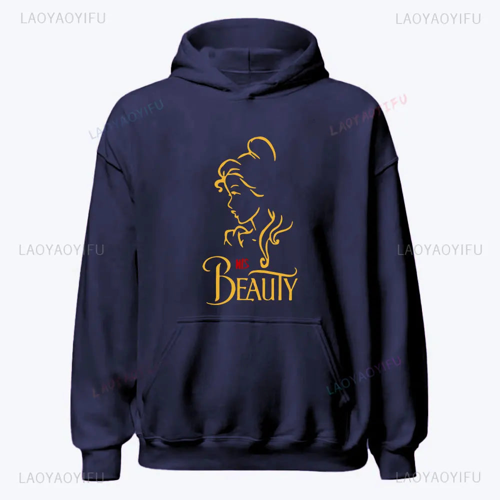 I'm Her Beast I'm His Beauty Print Sweatshirts Couple Matching Hoodies Men Women Long Sleeve Hooded Luminous Lover Hoodie
