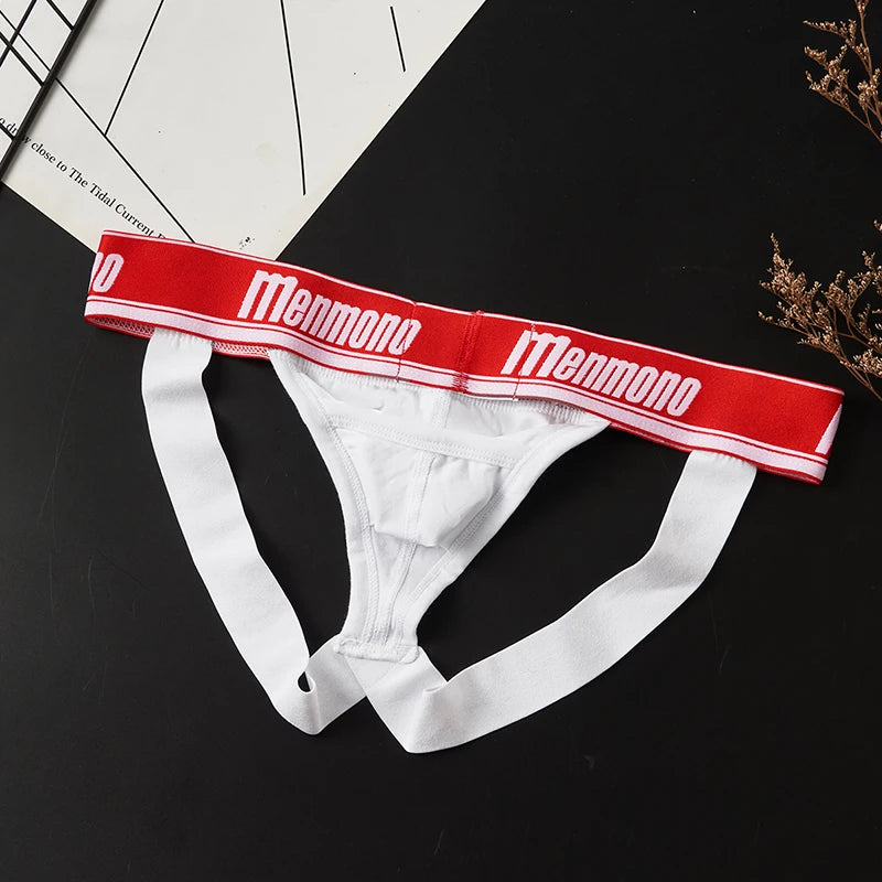 Men's thong pants  cotton double buttocks low waist sexy bullet separation design comfortable  simple white shorts