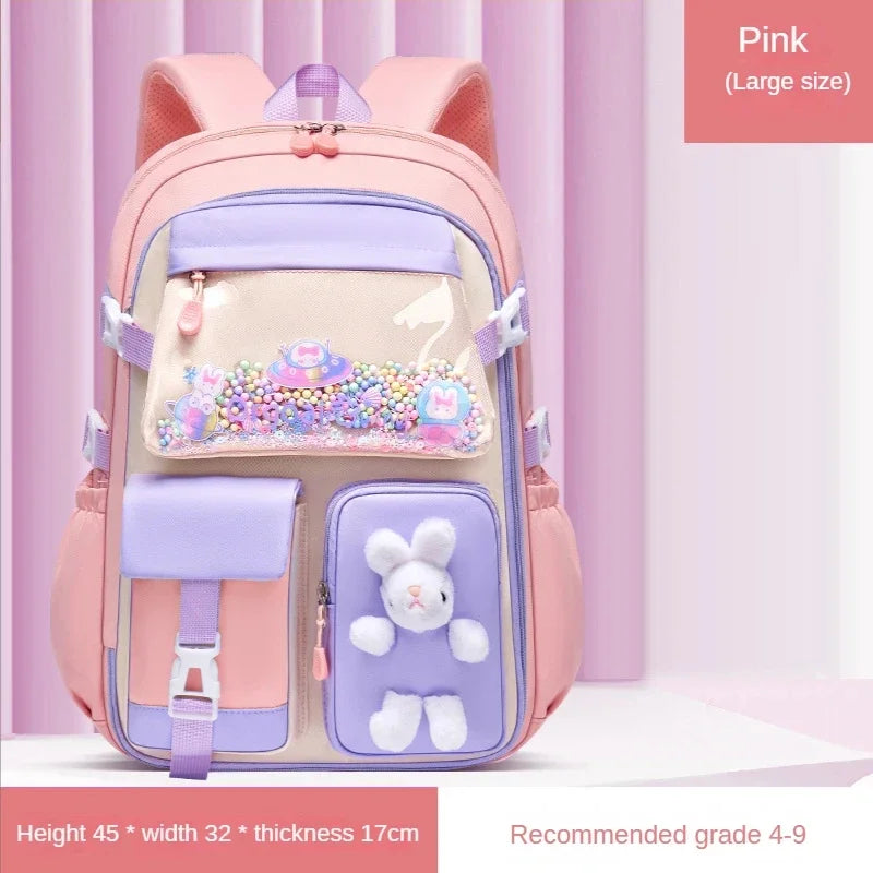 School Bag Oxford Cloth Polyester Waterproof Cute Cartoon Backpack Girls Spine Protection Rucksack Daily Campus Commuting Bag