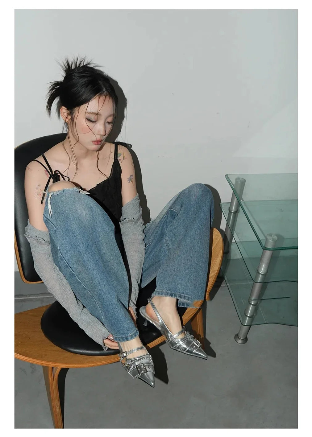 Pointed Toe High Heels Women Wear Belt Buckle Baotou Cold Slippers 2025 Half Drag Back Empty Single Shoes