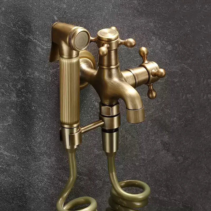 Hand Held Bidet Sprayer Douche Toilet Kit Copper Engrave Shattaf Shower Head Antique Valve Set Jet Bidet Faucet Set Bidet Set