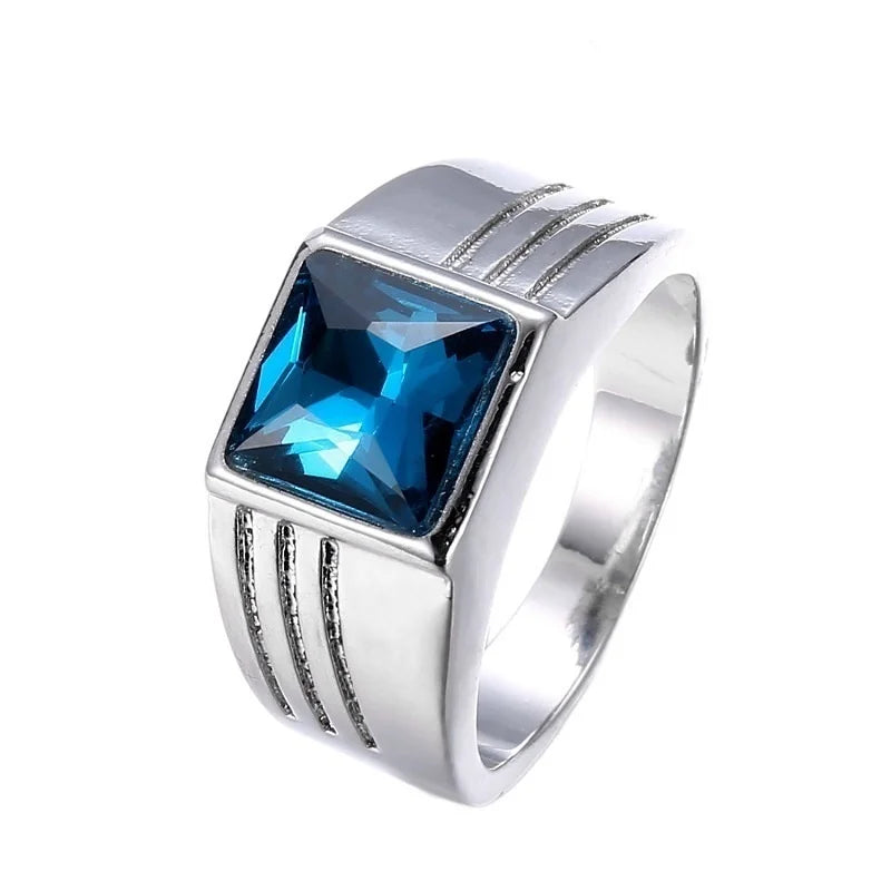 Men's Rings Simple Personalized Fashion Inlaid Sapphire Retro Style Business Trend Wedding Party Gift Jewelry