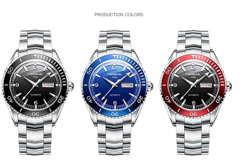 I&W Men Automatic Watch 41mm Mechanical Wristwatch 50M Waterproof Luminous Sapphire Mirror Dual Calendar Week Date
