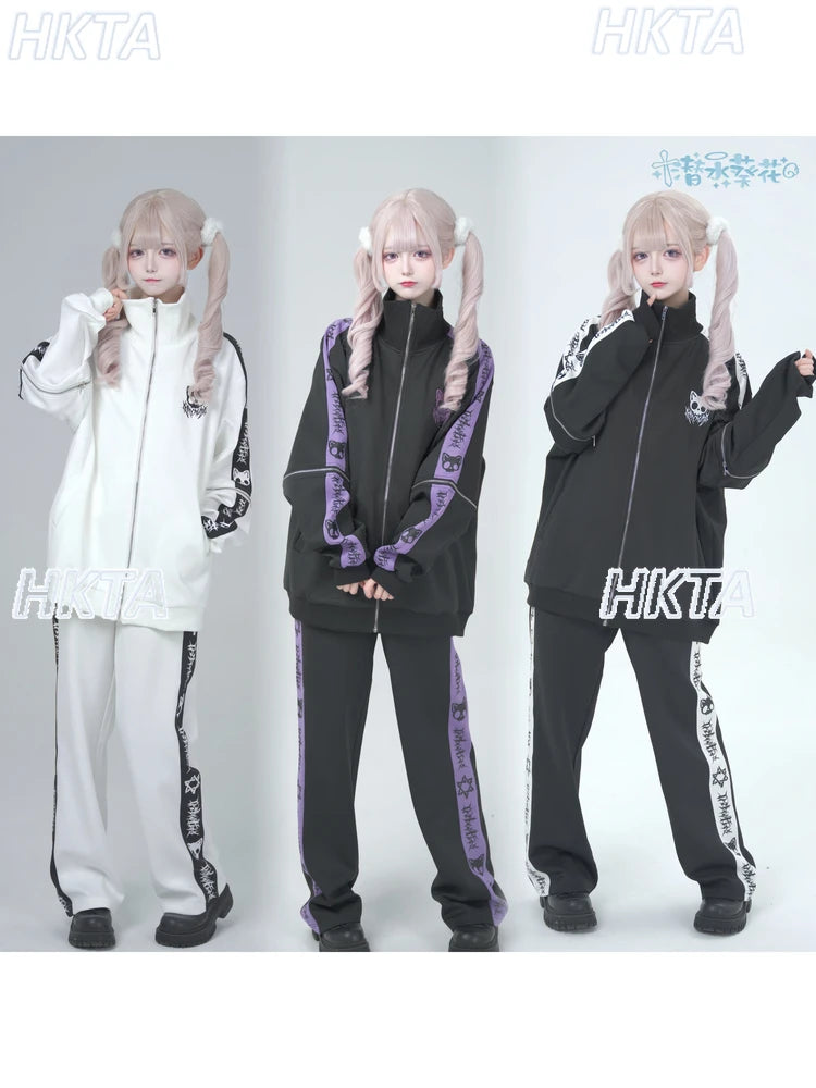 Japanese Style Halloween Gothic Clothes Anime Subculture Sweatshirt Coat Women Girls Punk College Style Black Hoodies Jacket