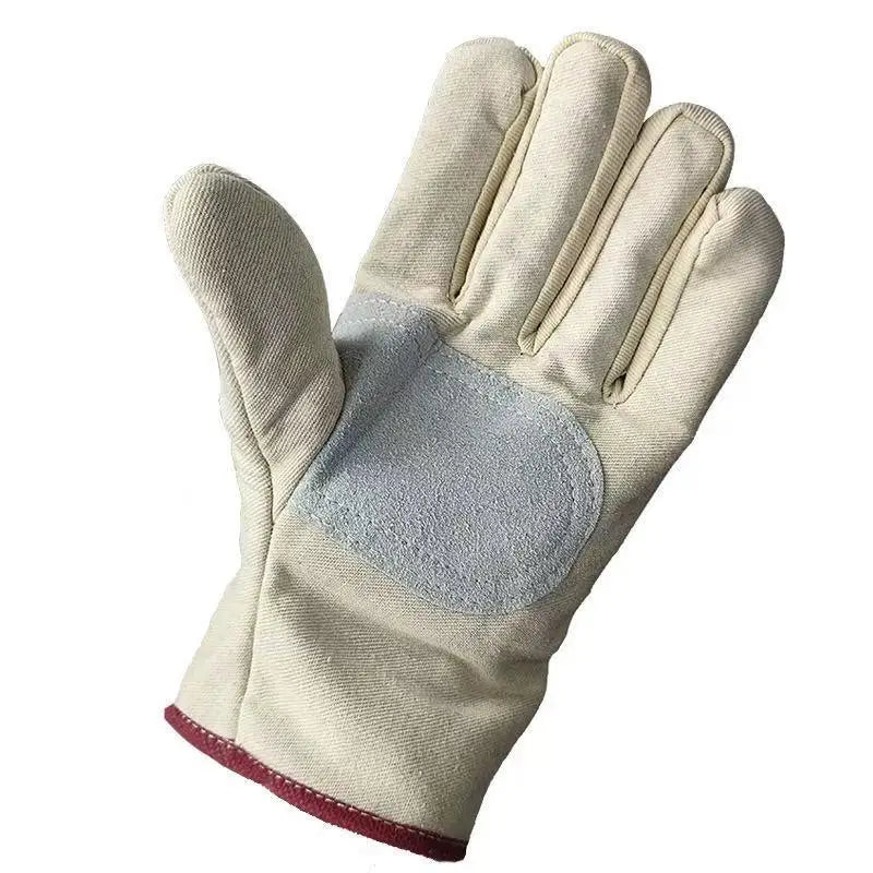 ✔Canvas Work Gloves with Leather Reinforced Palm, Heat-Resistant & Durable Safety Gloves for Gardening,Welding & Construction